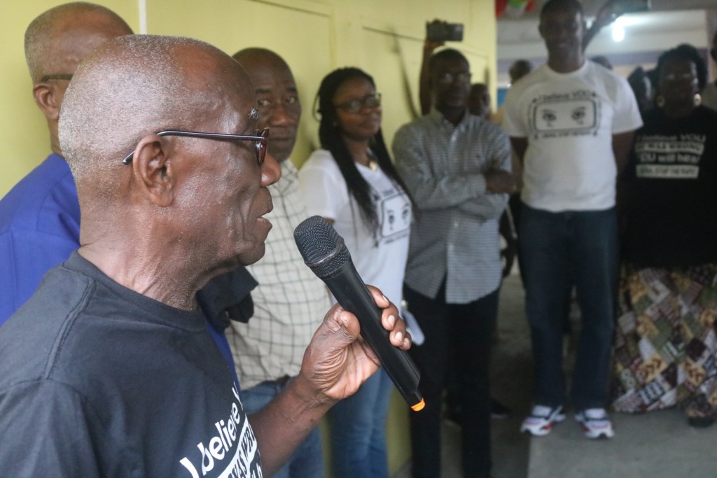 Albert-N.-Bass-father-of-Goumah-Conde-making-a-statement-prior-to-cutting-the-ribbon-to-the-clinical-facility-of-the-EGLE-Girls-House-in-Liberia
