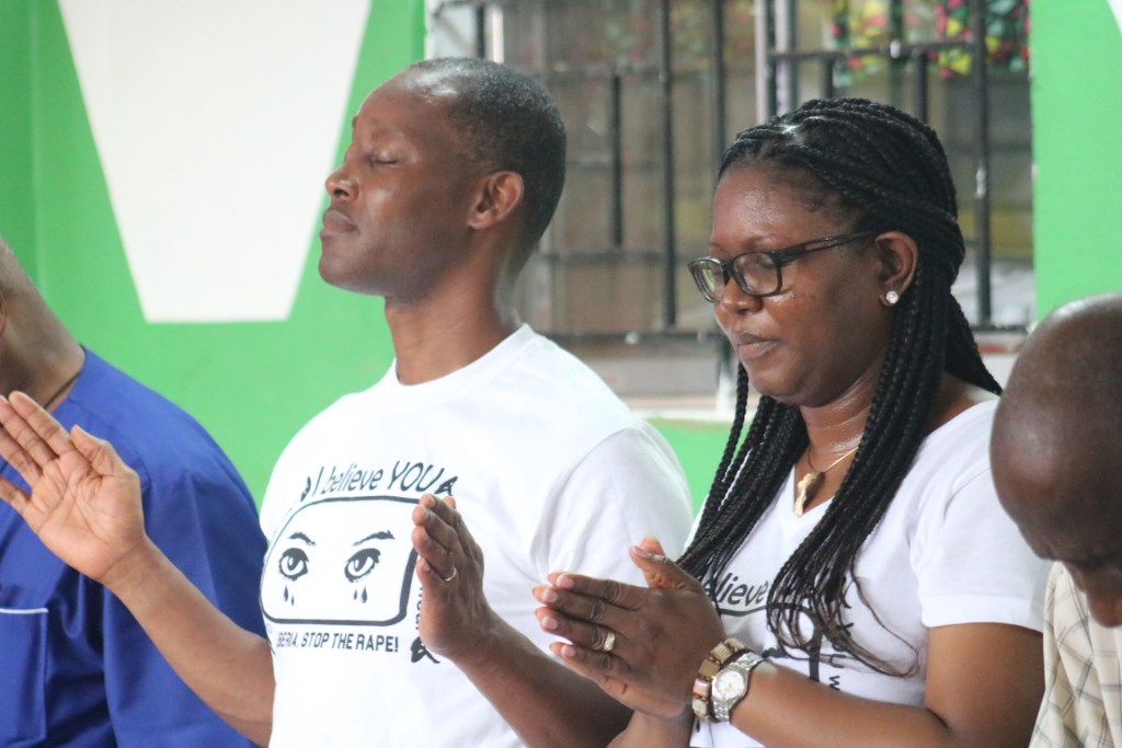 Augustin-Conde-and-Goumah-Conde-in-a-praying-mood-during-the-launching-program-of-the-EGLE-Girls-House-in-Liberia